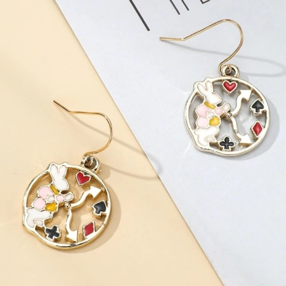*White Rabbit* Alice in Wonderland Theme Earrings - Picture 2 of 3